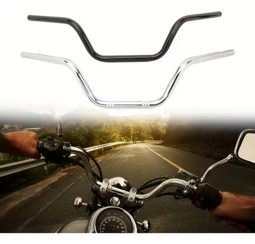 Manillar Para Moto Custom Chopper En Acero Cromado Y Negro