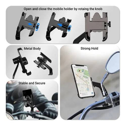 Soporte Celular Moto Universal Espejo Negro Ajustable