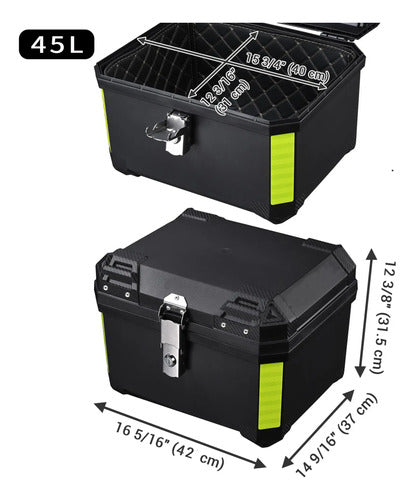 Baúl Trasero Moto 45L PP Alta Resistencia Universal Con Llave